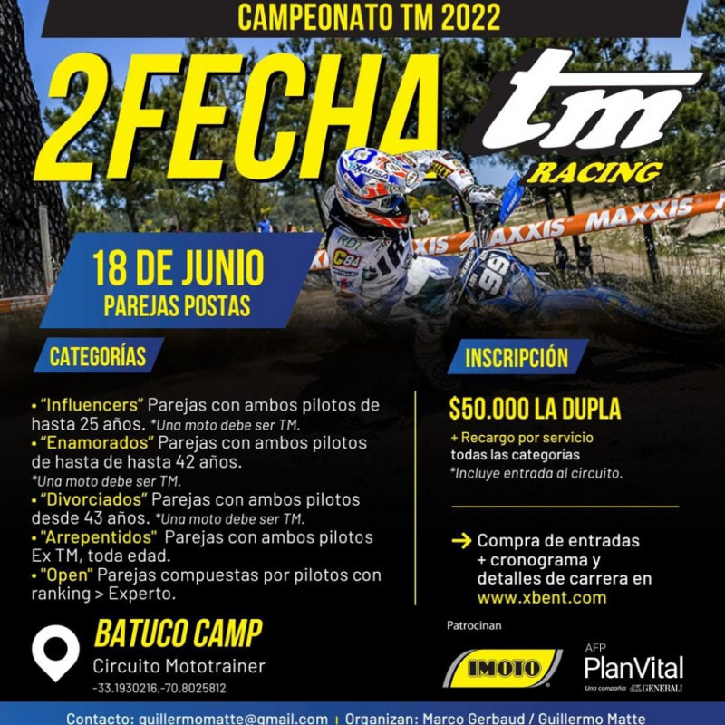 2° Fecha TM 2022 - Parejas Postas - 23 de Julio - Fundo Mototrainer Batuco Camp